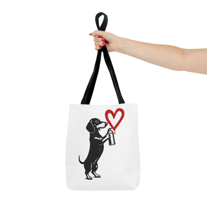 Banksy inspirierter Dackel Tote Bag Polyester – Street-Art Herz Sprühdose Beutel für Sport, Uni & Einkauf
