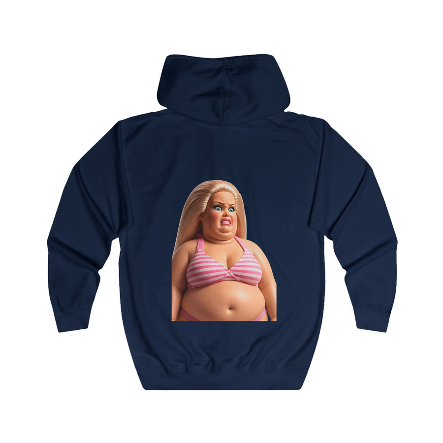 True Insights Genervte Blondine Zip-Hoodie – Lustiges Statement-Motiv mit Bikini-Puppe