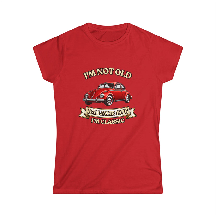 True Insights Damen Shirt Baujahr 1976 Vintage Käfer Auto in Rot, Geburtstagsgeschenk Im Not Old Im Classic