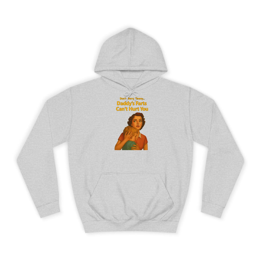 True Insights Daddy's Farts Can't Hurt You Hoodie – Satirisches Retro-Motiv mit schwarzem Humor in Heather Grey