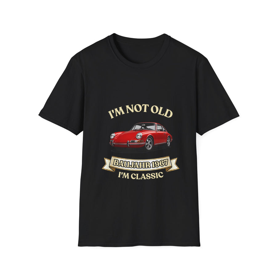 Geschenk zum 60. Geburtstag – T-Shirt Jahrgang 1967 mit Porsche-Motiv – Black – Vorderseite