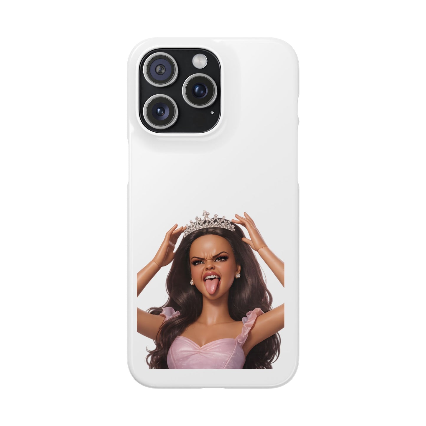 Barbicore Handyhülle – Frecher Beauty Queen Look mit Tiara & Zunge raus | Pink Puppen-Style Case für Fashion-Fans