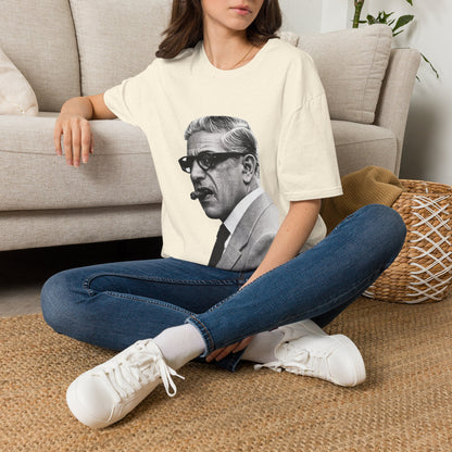 Aristoteles Onassis Portrait T-Shirt Unisex – Ikonische Zigarre & Brille, Vintage Schwarz-Weiß Legende, Retro Fan Geschenk