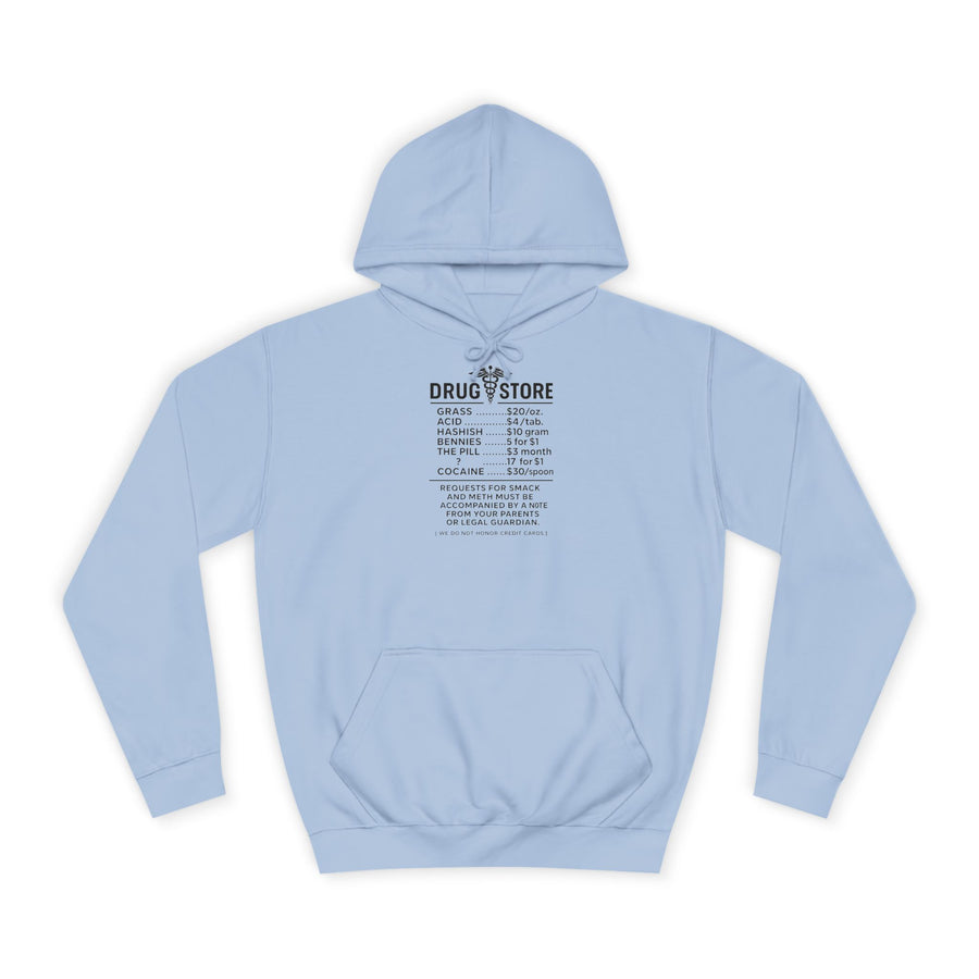 Drug Store Hoodie – Vintage-Apotheken-Motiv mit schwarzem Humor