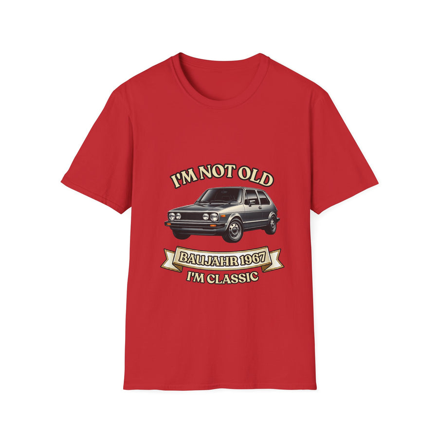 Geschenk zum 60. Geburtstag – T-Shirt Jahrgang 1967 VW Golf – Red – Vorderseite