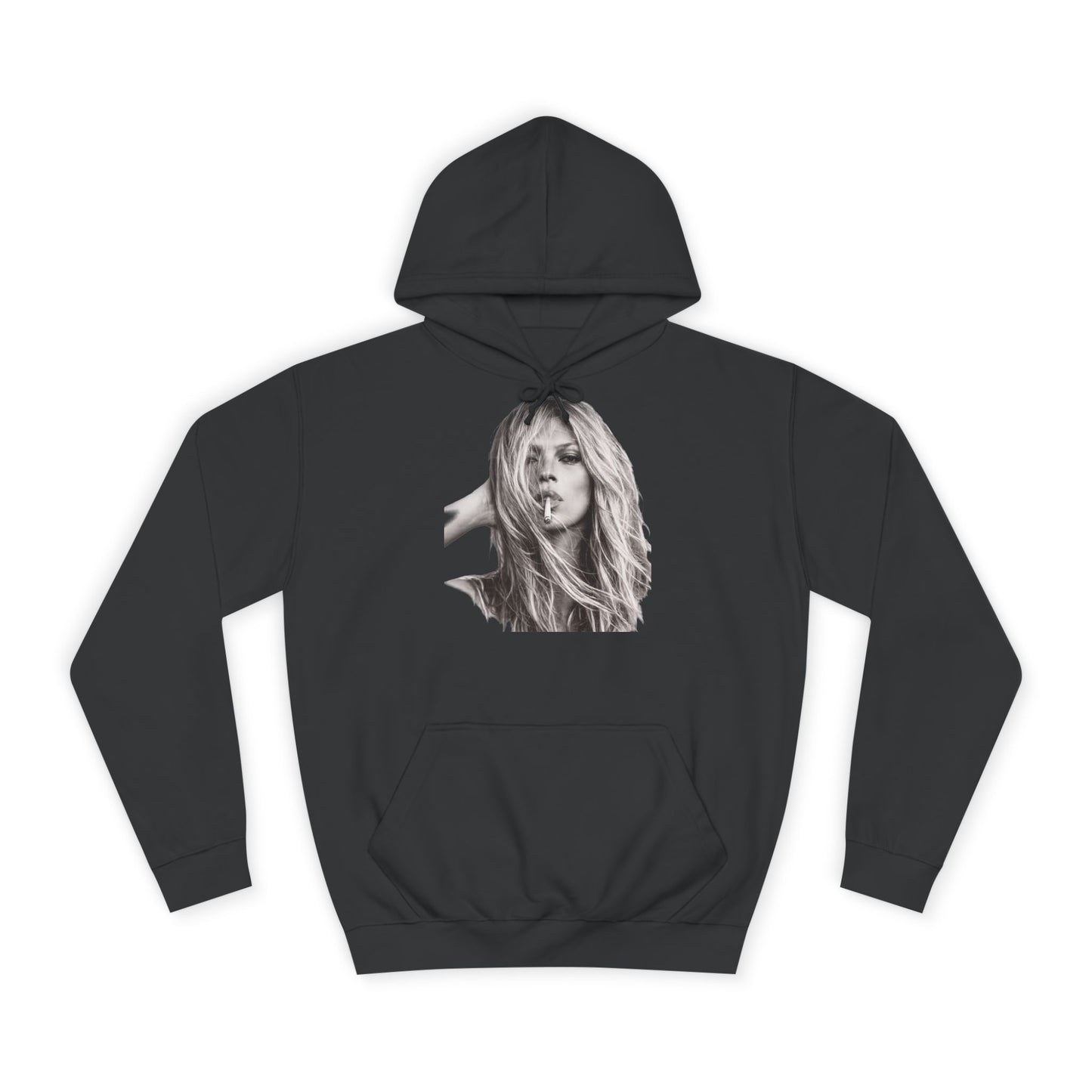 Kate Moss Hoodie – Ikonisches Schwarz-Weiß Porträt Kapuzenpullover für Fashion & Musik Fans