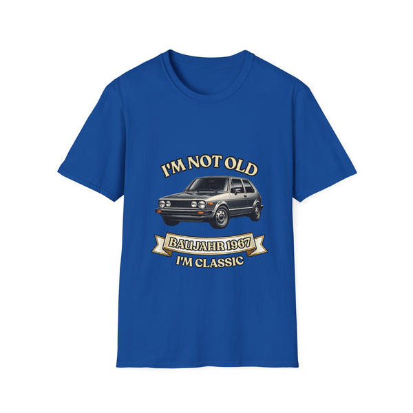 Geschenk zum 60. Geburtstag – T-Shirt Jahrgang 1967 VW Golf – Royal – Vorderseite