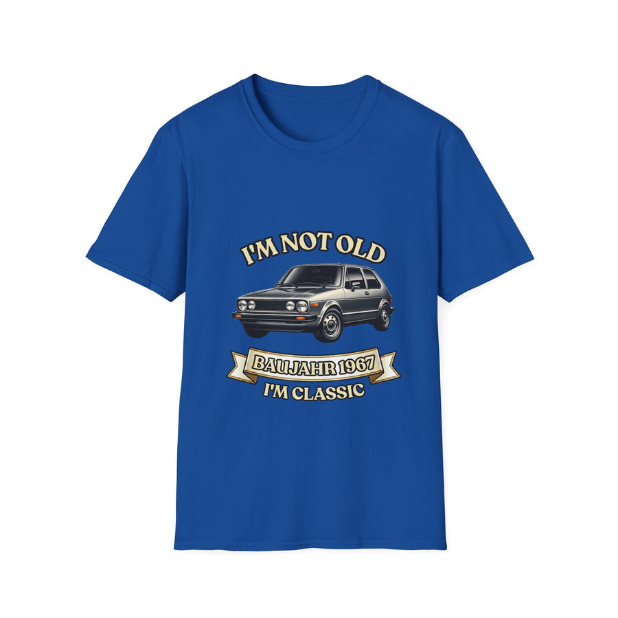Geschenk zum 60. Geburtstag – T-Shirt Jahrgang 1967 VW Golf – Royal – Vorderseite