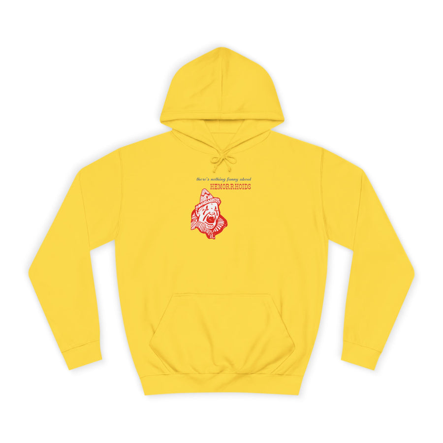 Sarkastischer Hoodie „There's Nothing Funny About Hemorrhoids“ – Der weinende Clown mit Wahrheit – Sun Yellow – Vorderseite