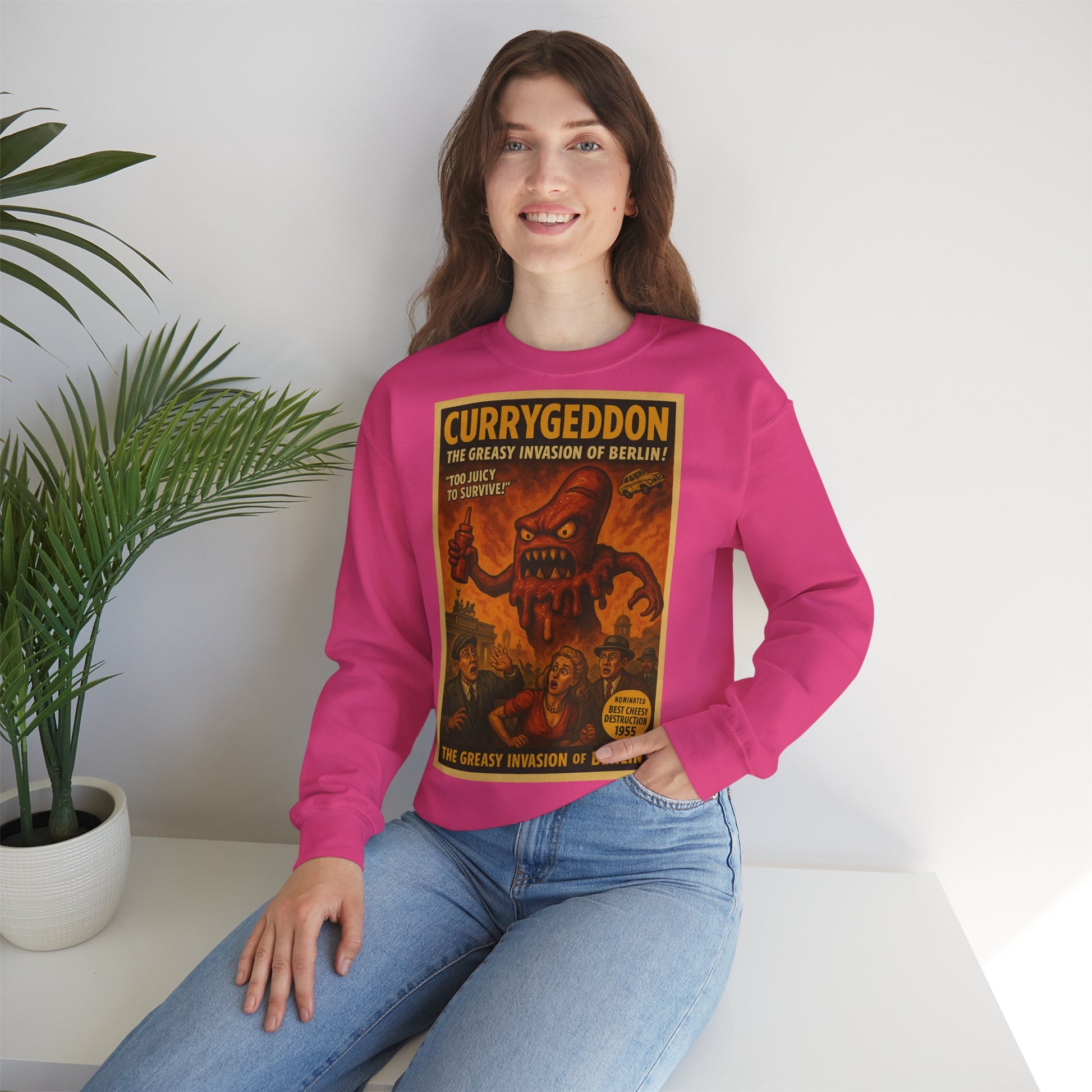 Vintage Motiv – Currygeddon Sweatshirt – Berlin-Monster im Retro-Stil | True Insights Design mit Humor