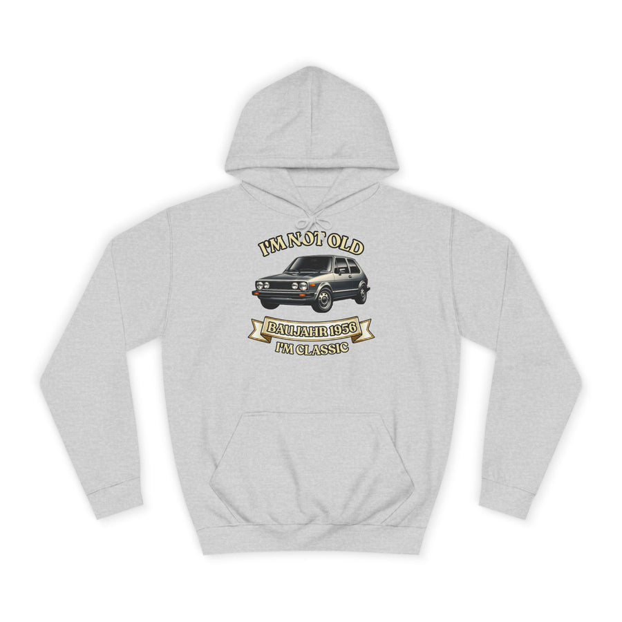 Geschenk zum 70. Geburtstag – Hoodie Jahrgang 1956 VW Golf – Heather Grey – Vorderseite