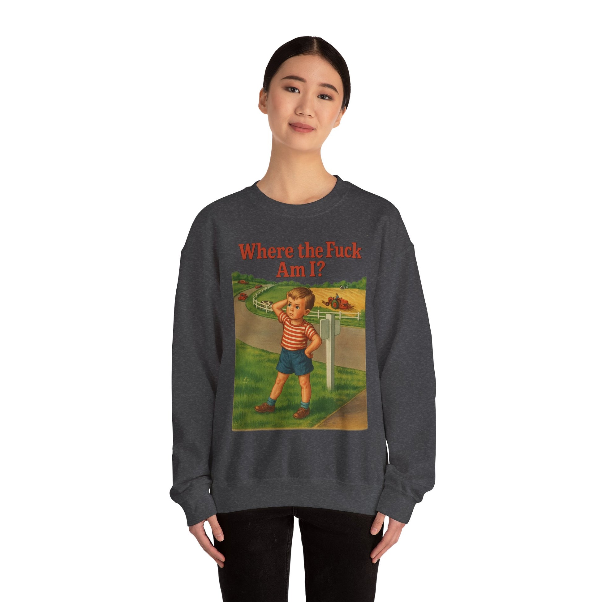 Sweatshirt – Where the Hell Am I? – Vintage Sweatshirt mit nostalgischem Lost-Boy-Motiv | True Insights Design mit Humor