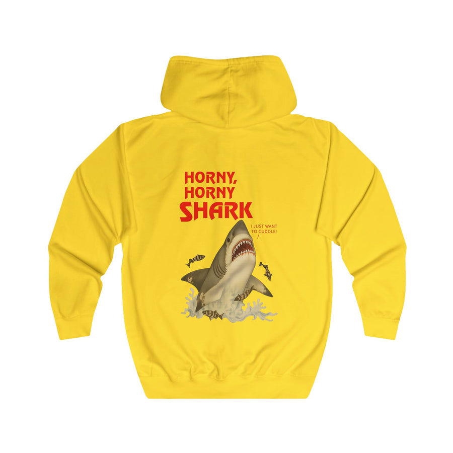 Hai Sweatjacke „Horny, Horny Shark“ – Zip-Hoodie mit Rückendruck – Sun Yellow – Rückenansicht