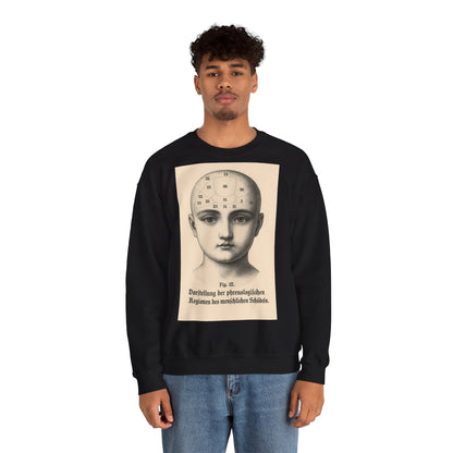 Vintage Motiv – Phrenologie Sweatshirt – Vintage-Schädelstudie „Fig. 12“ | True Insights Design mit Humor