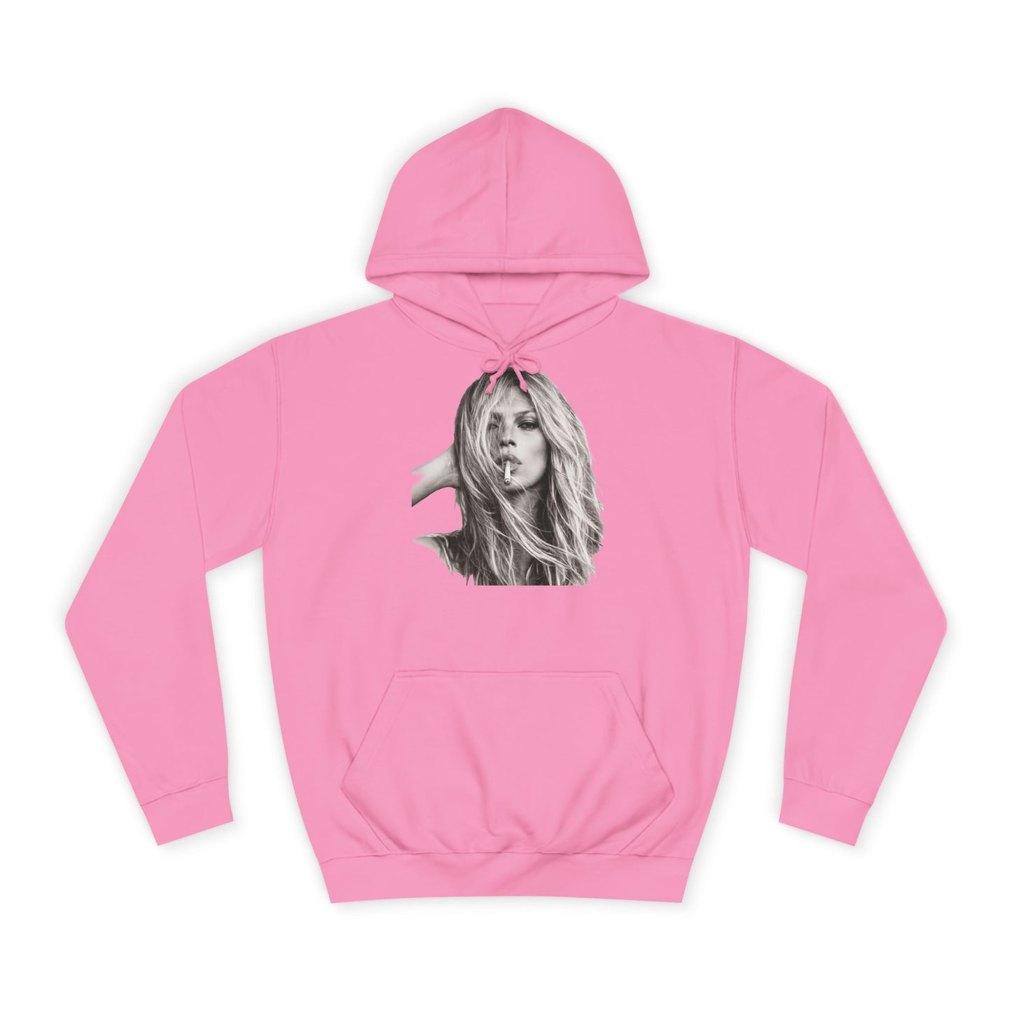 Kate Moss Hoodie – Ikonisches Schwarz-Weiß Porträt Kapuzenpullover für Fashion & Musik Fans