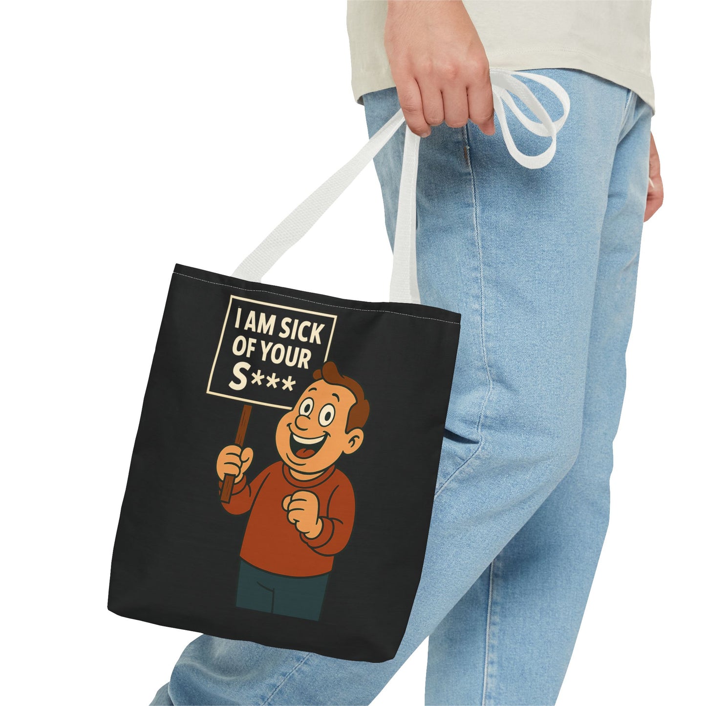 Lustige Tote Bag "I Am Sick Of Your S***" – Sarkastischer Spruch Cartoon Motiv, Polyester Stoffbeutel für Humor-Fans
