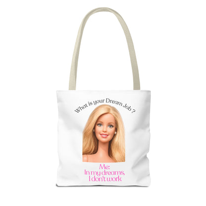 Lustige Tote Bag 'In my dreams I don't work' – Witziger Spruch Anti-Arbeit Stoffbeutel Geschenk für Faulenzer & Tagträumer
