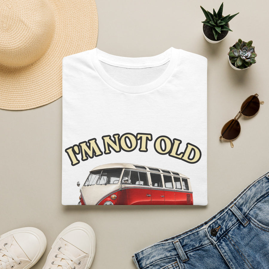 True Insights T-Shirt Baujahr 1976 Classic Bus Oldtimer Motiv, satirischer Spruch Im Not Old im Detail