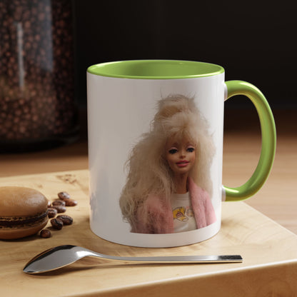Retro 80er Puppe Tasse | Kultige Blondine mit Föhnfrisur & rosa Jacke | Kaffeebecher Geschenk für Nostalgie- & Barbie-Fans
