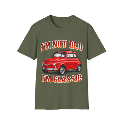 True Insights Retro T-Shirt Oldtimer Kleinwagen Motiv in Military Green, Vintage Geschenk für Herren