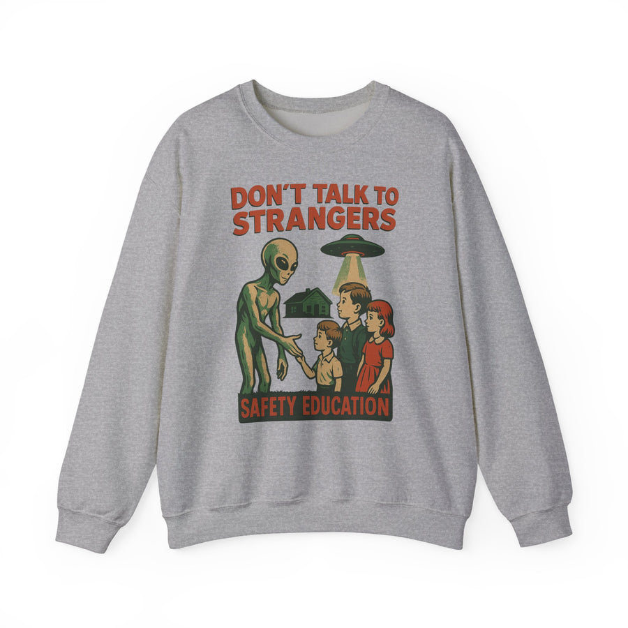 True Insights Don't Talk to Strangers Alien Sweatshirt – Lustiges Retro-UFO-Motiv in Sport Grey