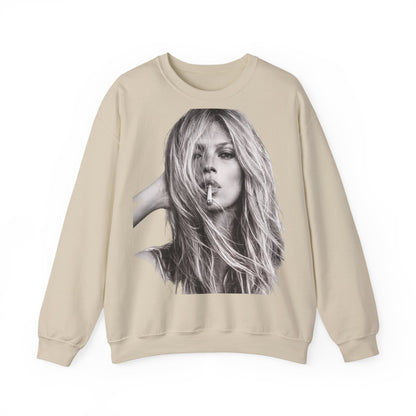Kate Moss Sweatshirt – Schwarz-Weiß Portrait Kult-Pullover für Fashion & Vintage Fans, ikonisches Model Motiv