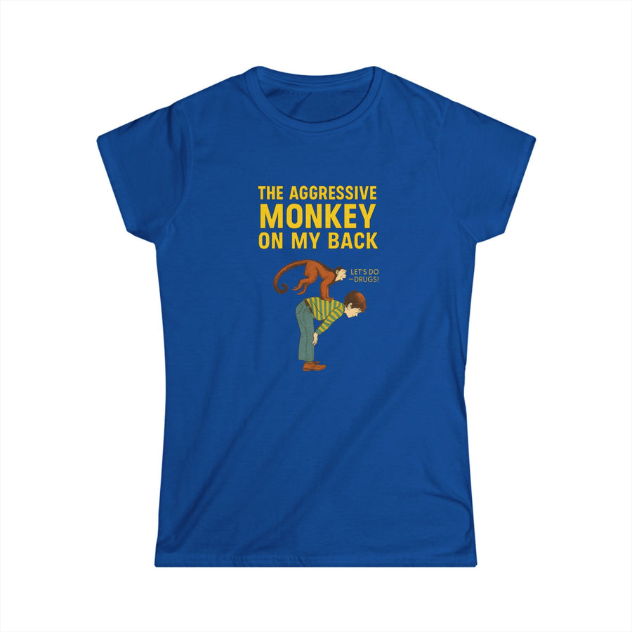 True Insights Damen T-Shirt Aggressive Monkey On My Back witziges Affen-Motiv in Royalblau