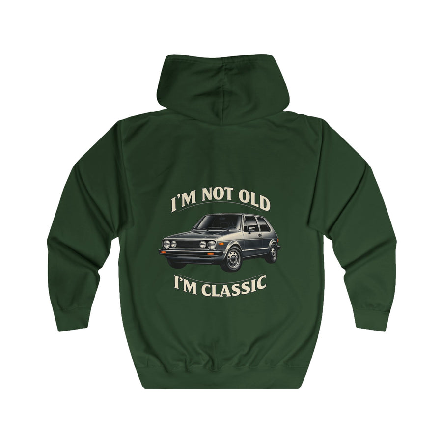 VW Golf 1 Oldtimer Zip Hoodie - I'm Not Old I'm Classic - Veste à capuche rétro pour fans de voitures classiques & mécanos