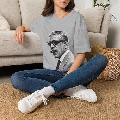 Aristoteles Onassis Portrait T-Shirt Unisex – Ikonische Zigarre & Brille, Vintage Schwarz-Weiß Legende, Retro Fan Geschenk