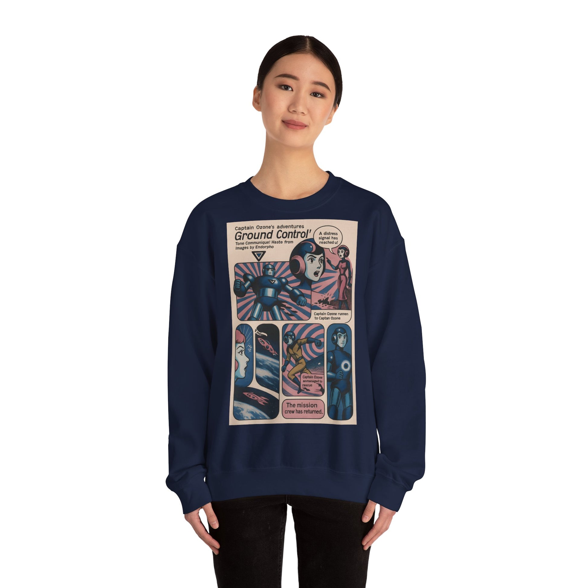 Retro Space Comic Sweatshirt – Captain Ozone „Ground Control“ Edition