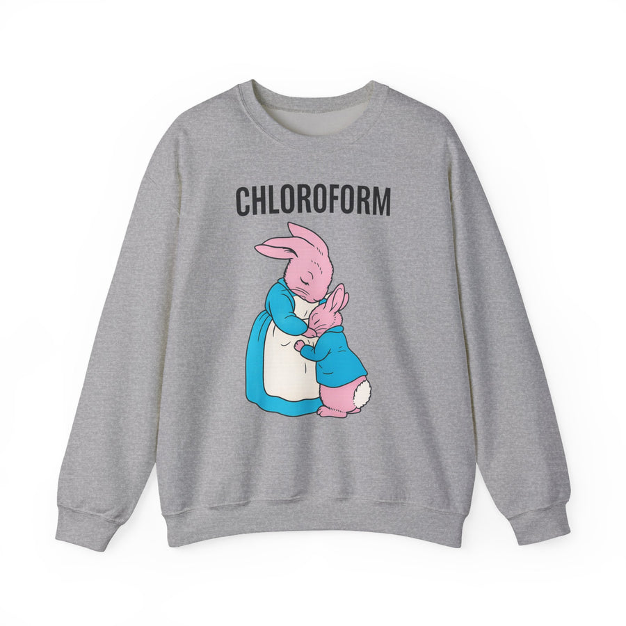 True Insights CHLOROFORM Hase Sweatshirt – Schwarzer Humor mit Häschen-Motiv in Sport Grey