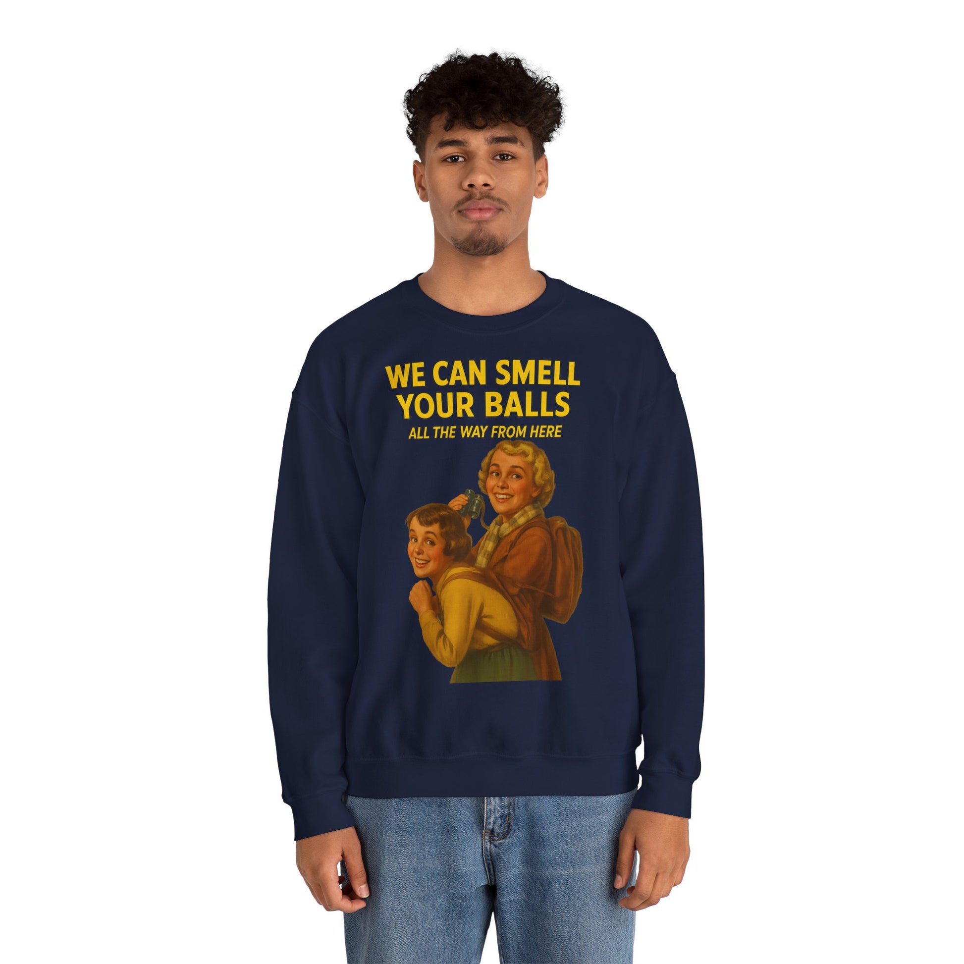 Sweatshirt – Vintage Sweatshirt – „We Can Smell Your Balls“ im Spioninnen-Stil | True Insights Design mit Humor