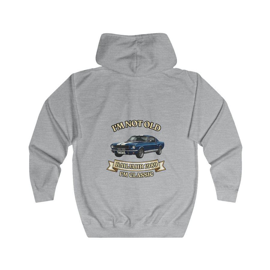 Geschenk zum 37. Geburtstag – Sweatjacke Jahrgang 1989 Muscle Car – Heather Grey – Rückenansicht