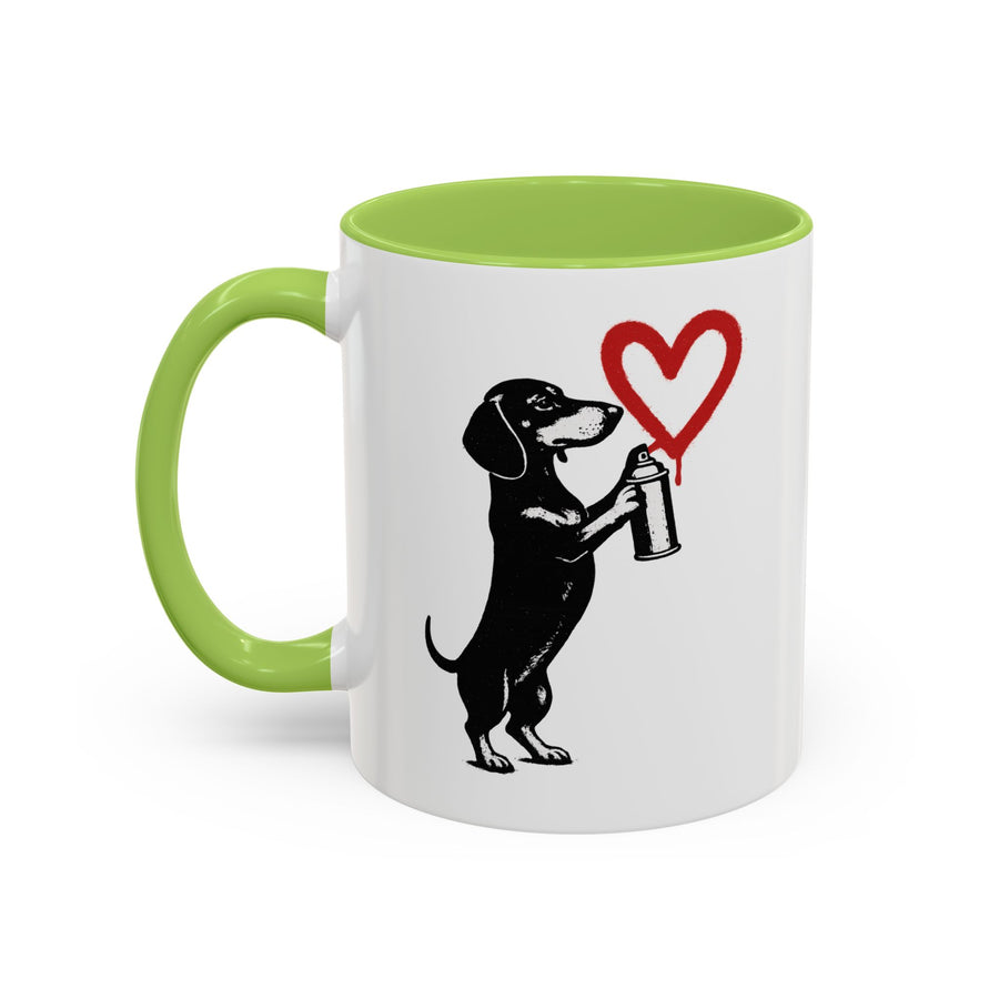True Insights Banksy Dackel Tasse – Street-Art Kaffeebecher mit rotem Herz
