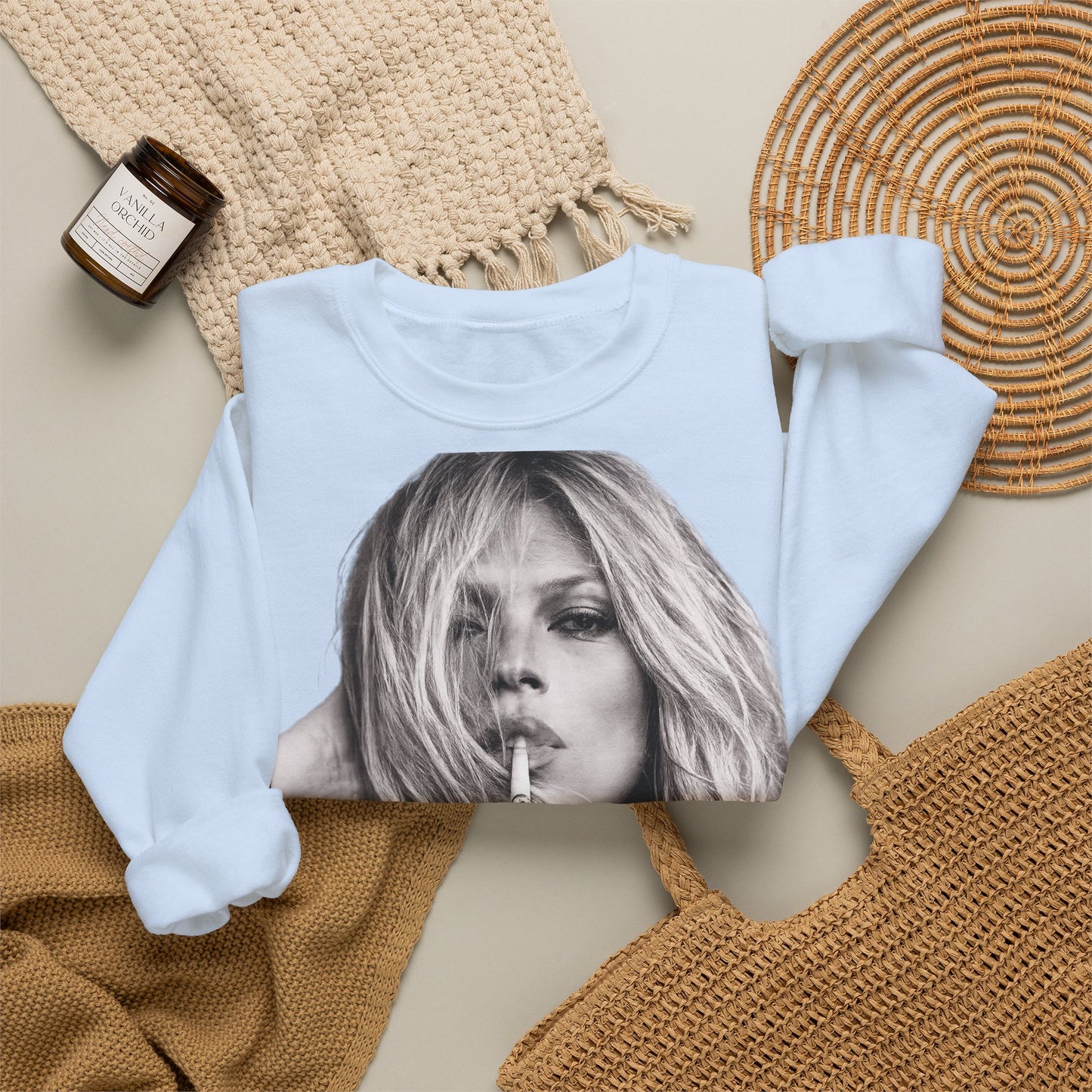 Kate Moss Sweatshirt – Schwarz-Weiß Portrait Kult-Pullover für Fashion & Vintage Fans, ikonisches Model Motiv