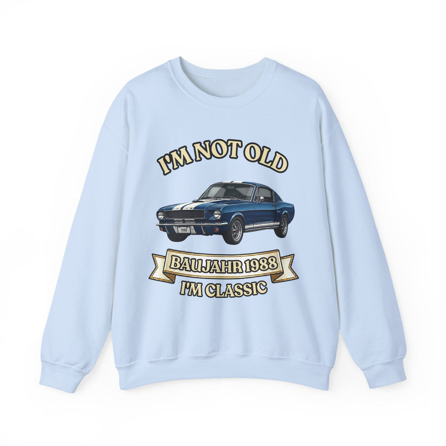 Geschenk zum 38. Geburtstag – Pullover Jahrgang 1988 Muscle Car – Light Blue – Vorderseite