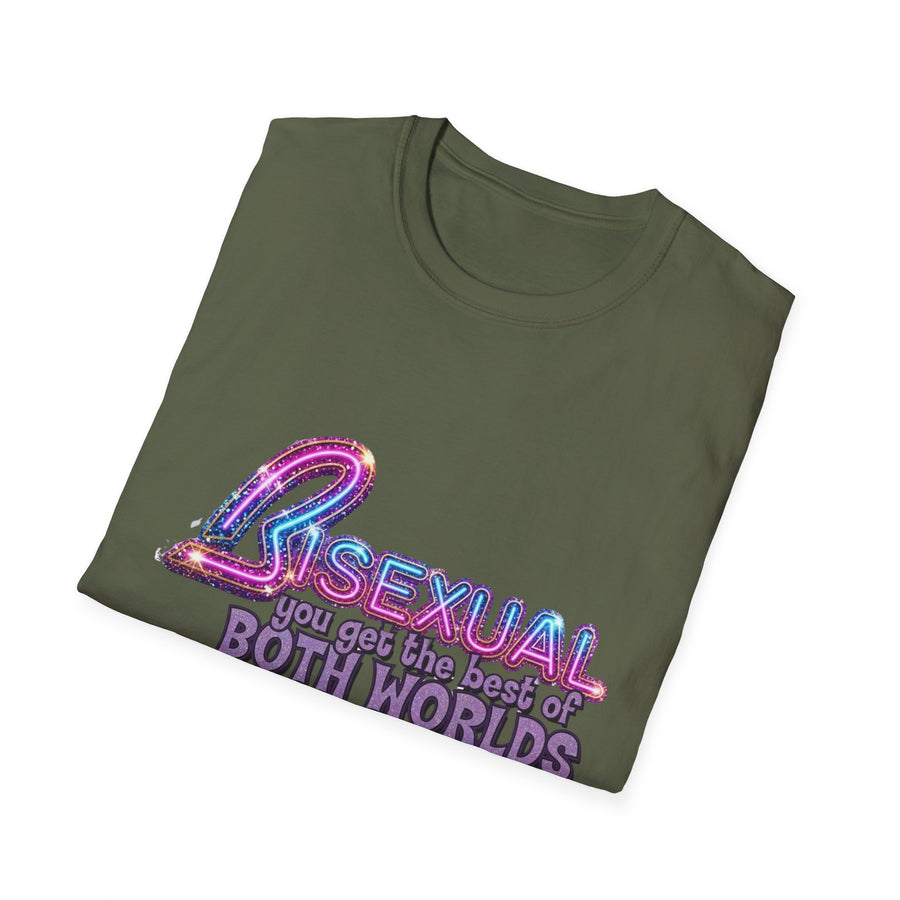 True Insights Bi Pride T-Shirt Best Of Both Worlds CSD Look im Alltag getragen
