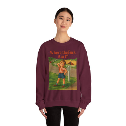 Sweatshirt – Where the Hell Am I? – Vintage Sweatshirt mit nostalgischem Lost-Boy-Motiv | True Insights Design mit Humor