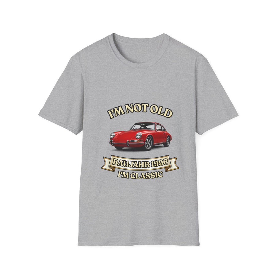 Geschenk zum 30. Geburtstag – T-Shirt Jahrgang 1996 mit Porsche-Motiv – Sport Grey – Vorderseite