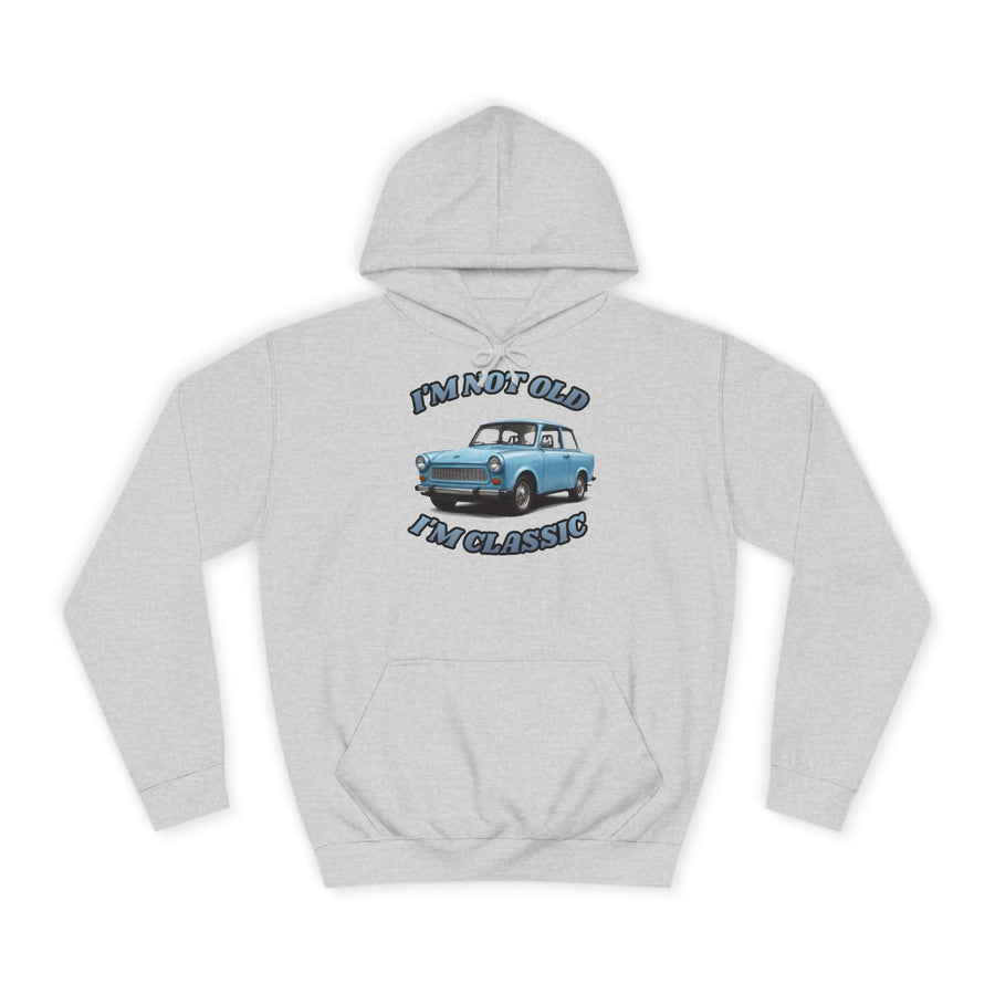 Hoodie mit Trabant-Motiv – „I'm Not Old I'm Classic“ – Heather Grey – Vorderseite