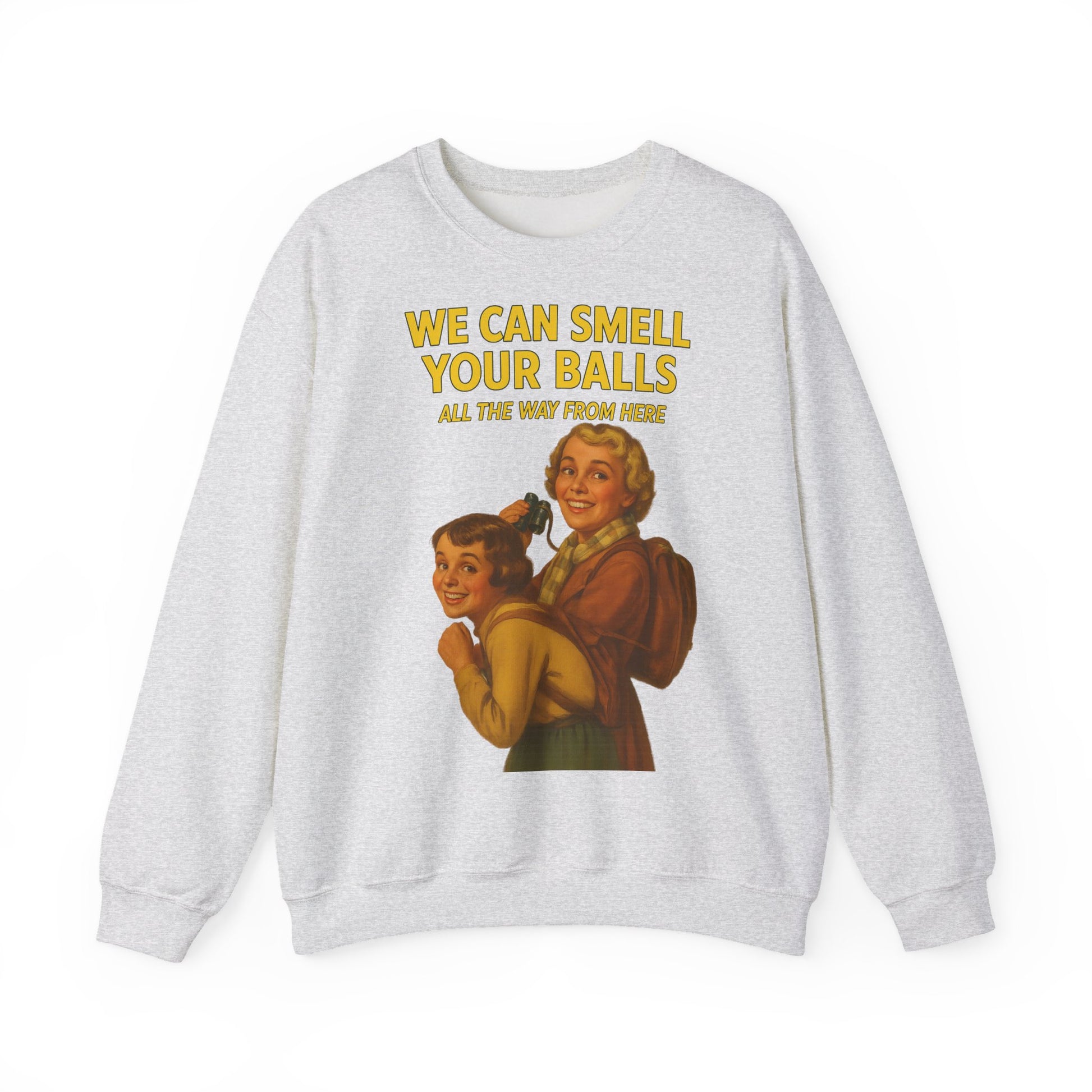 Sweatshirt – Vintage Sweatshirt – „We Can Smell Your Balls“ im Spioninnen-Stil | True Insights Design mit Humor