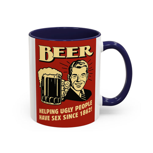 Bunte Tasse "BEER - Helping Ugly People" | Lustige Retro Bier Kaffeetasse | Vintage Geschenk für Bierliebhaber & Partyfans
