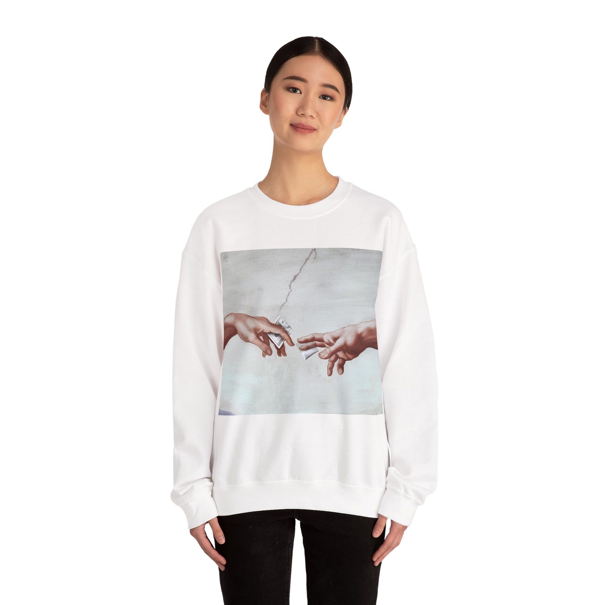 Sweatshirt – The Deal Sweatshirt – Satirische Kunst trifft Streetwear | Michelangelo Meme Design | True Insights Design mit Humor