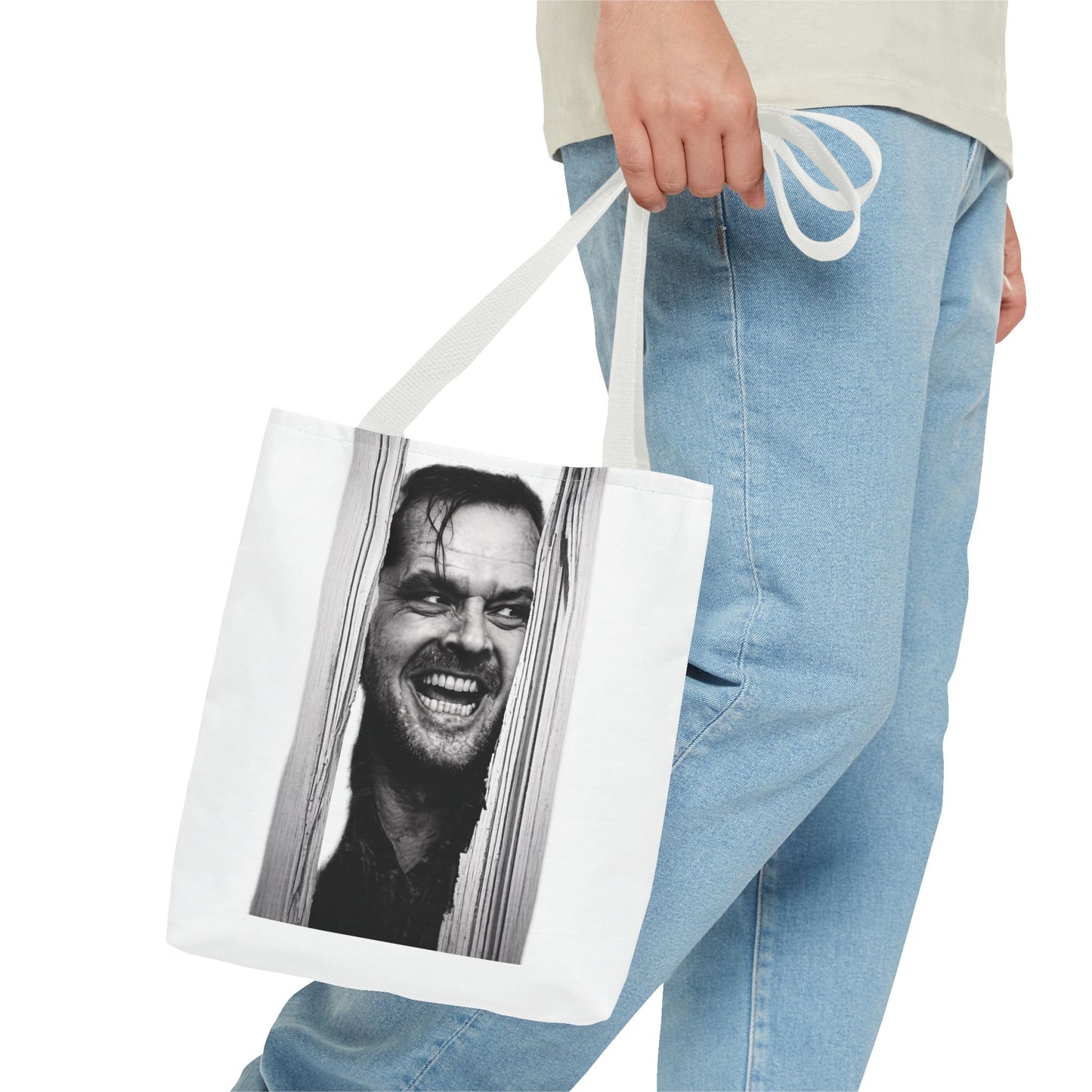 The Shining Tote Bag – Jack Torrance Jack Nicholson Kult-Horror Motiv – Schwarz-Weiß Stofftasche für Filmfans & Horror-Liebhaber