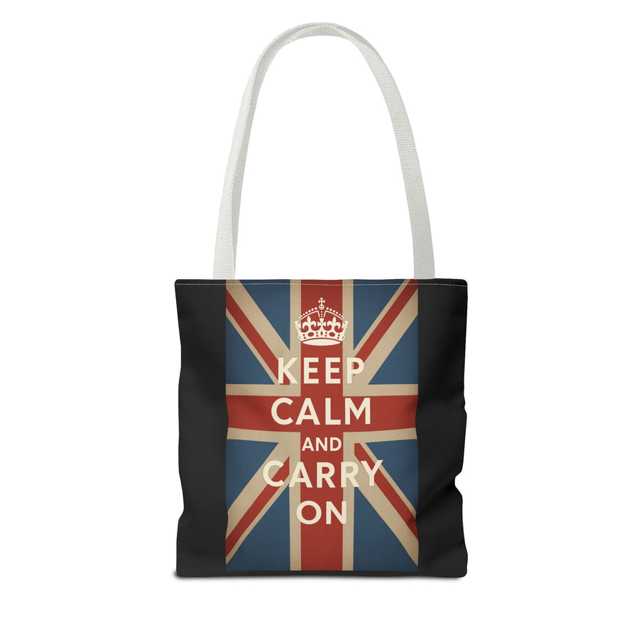 Keep Calm and Carry On Tote Bag – Union Jack Stoffbeutel mit Krone, britisches Kult-Motiv, Geschenk für UK-Fans