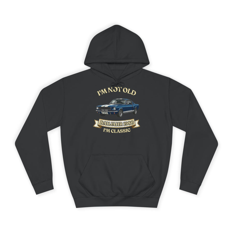 Geschenk zum 40. Geburtstag – Hoodie Jahrgang 1986 Muscle Car – Jet Black – Vorderseite