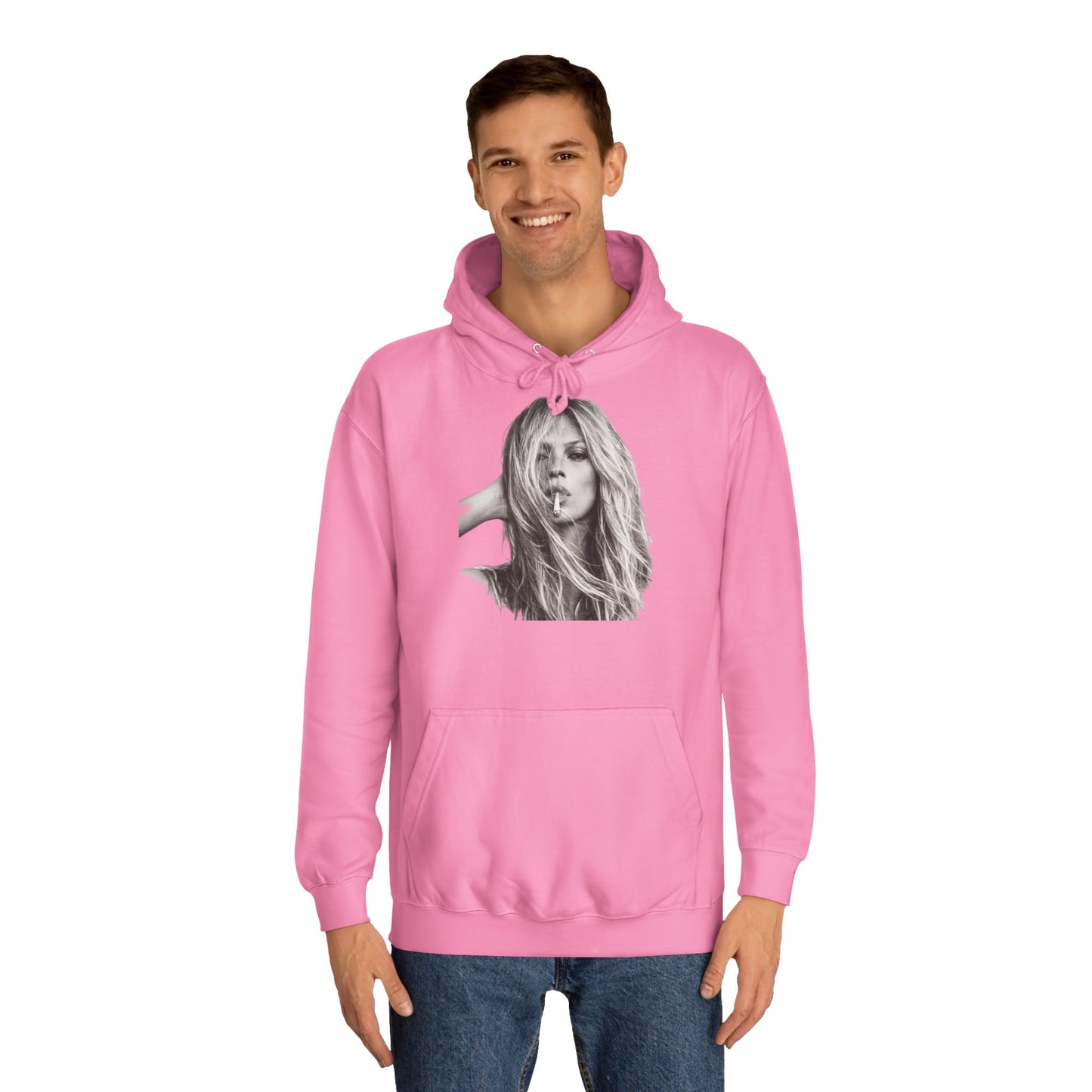 Kate Moss Hoodie – Ikonisches Schwarz-Weiß Porträt Kapuzenpullover für Fashion & Musik Fans