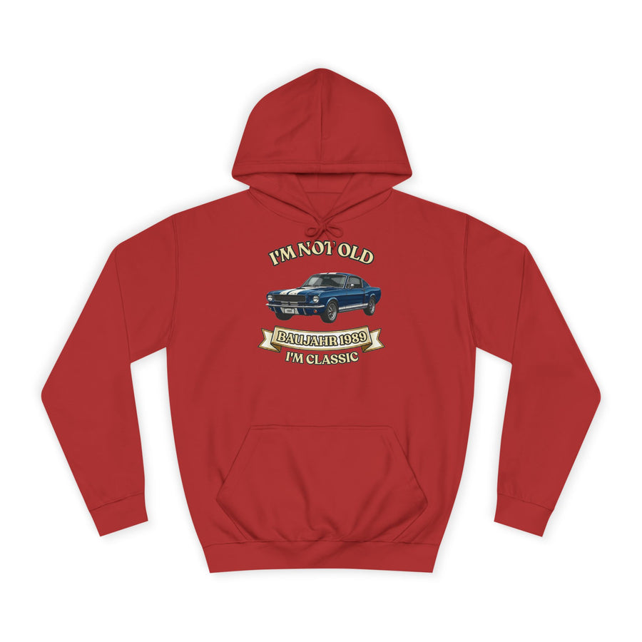 Geschenk zum 37. Geburtstag – Hoodie Jahrgang 1989 Muscle Car – Fire Red – Vorderseite