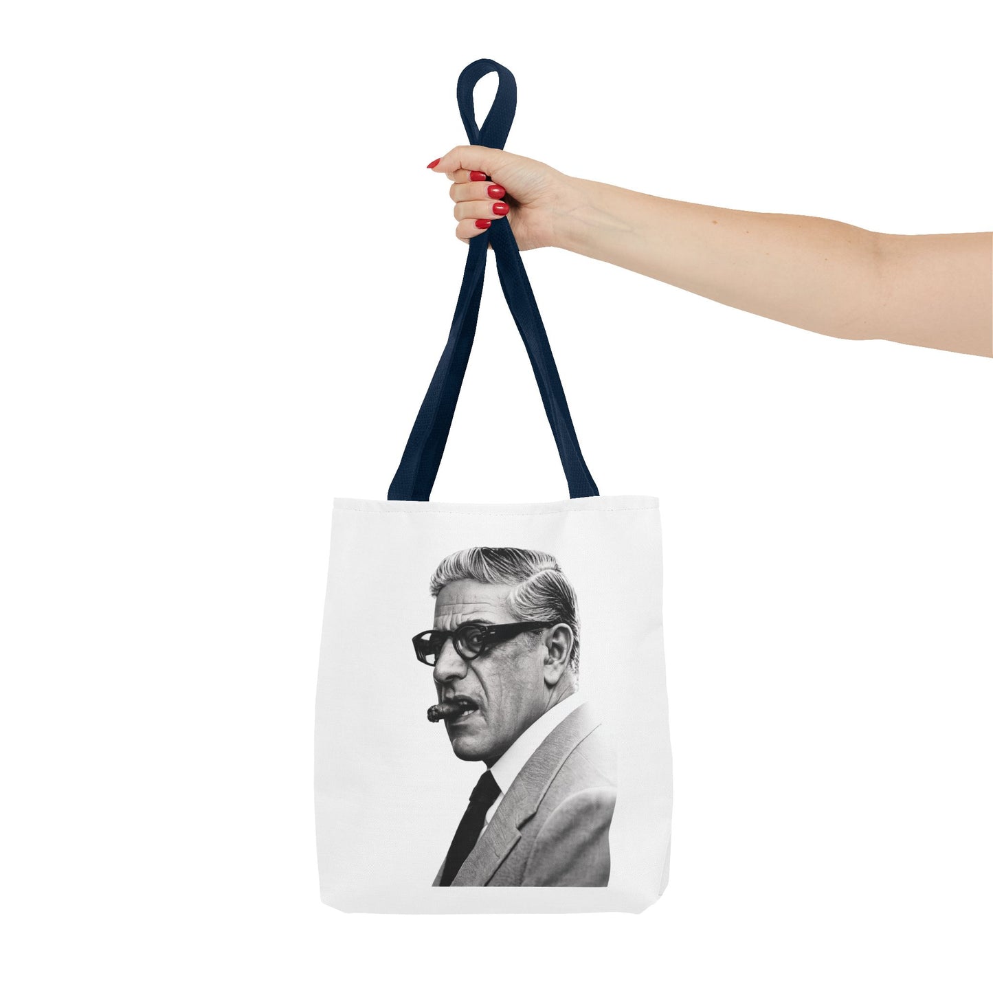 Aristoteles Onassis Portrait Tote Bag – Vintage Schwarz-Weiß Zigarre Ikone Polyester Stofftasche für Stil-Liebhaber