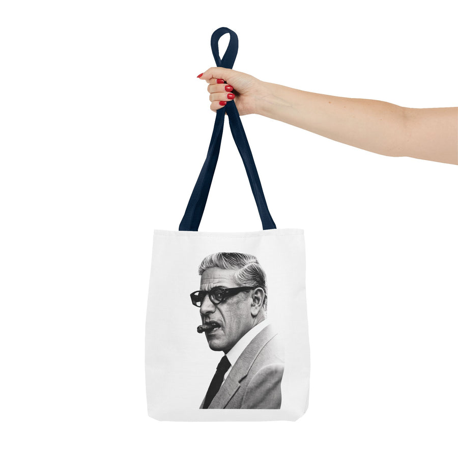 Tote Bag Portrait Aristote Onassis – Icône Vintage Noir & Blanc au Cigare, Sac en Polyester pour Amateurs de Style